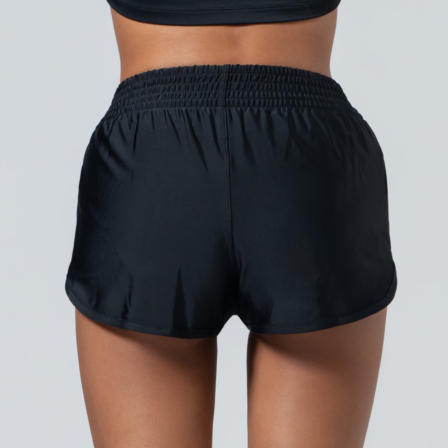 BLACK HIGH WAISTED SURF SHORTS