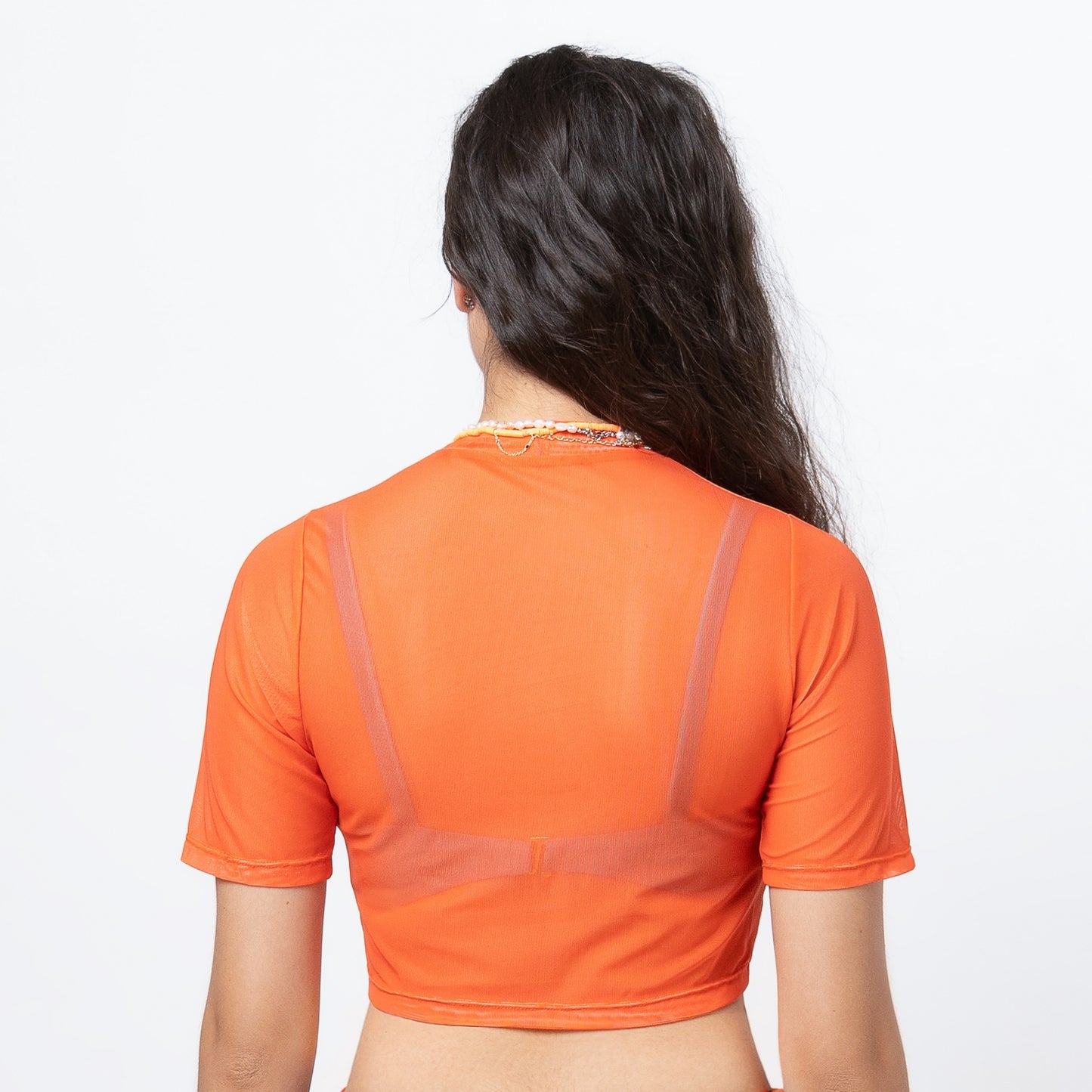 SOLID NECTARINE CROPPED MESH TEE