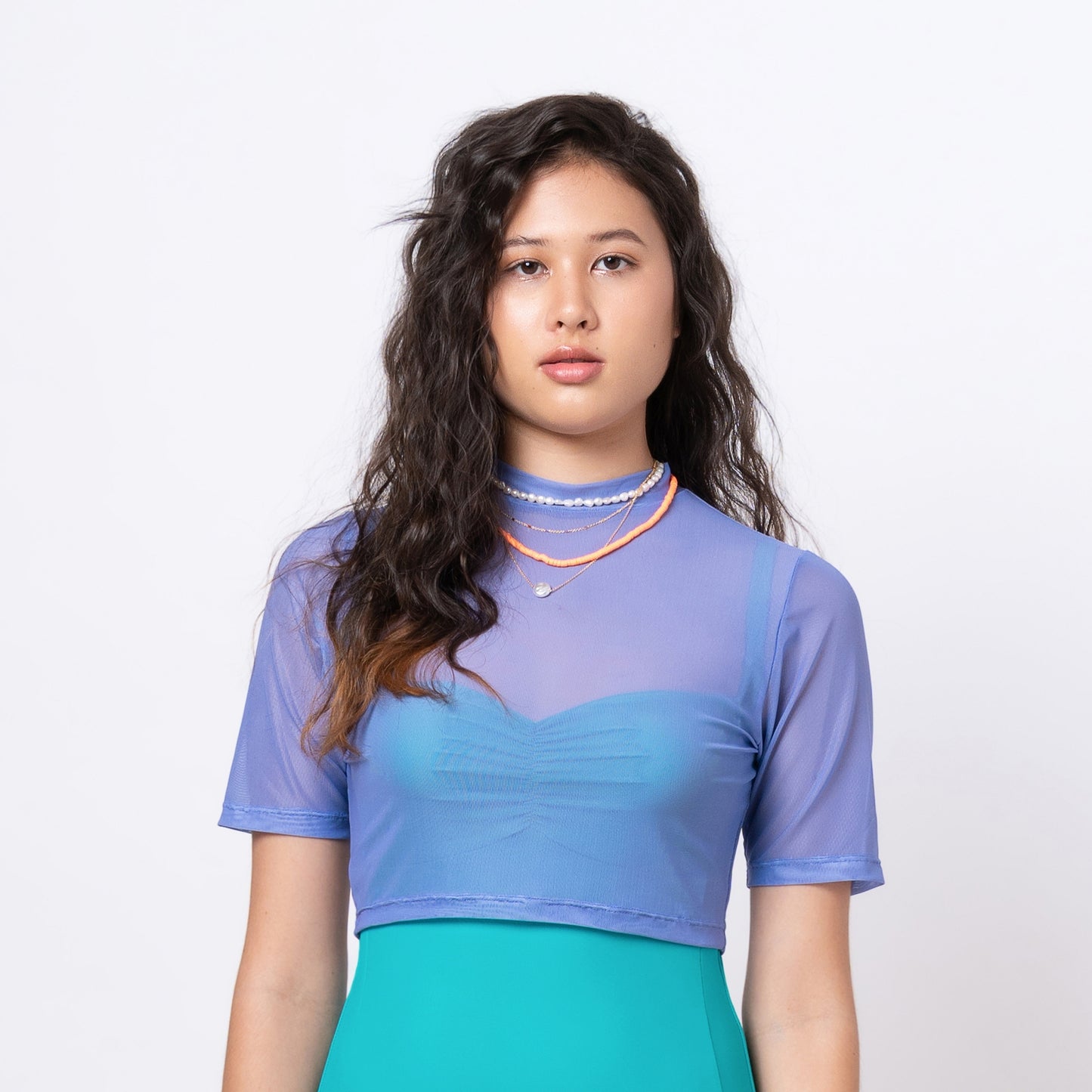 SOLID JACARANDA CROPPED MESH TEE