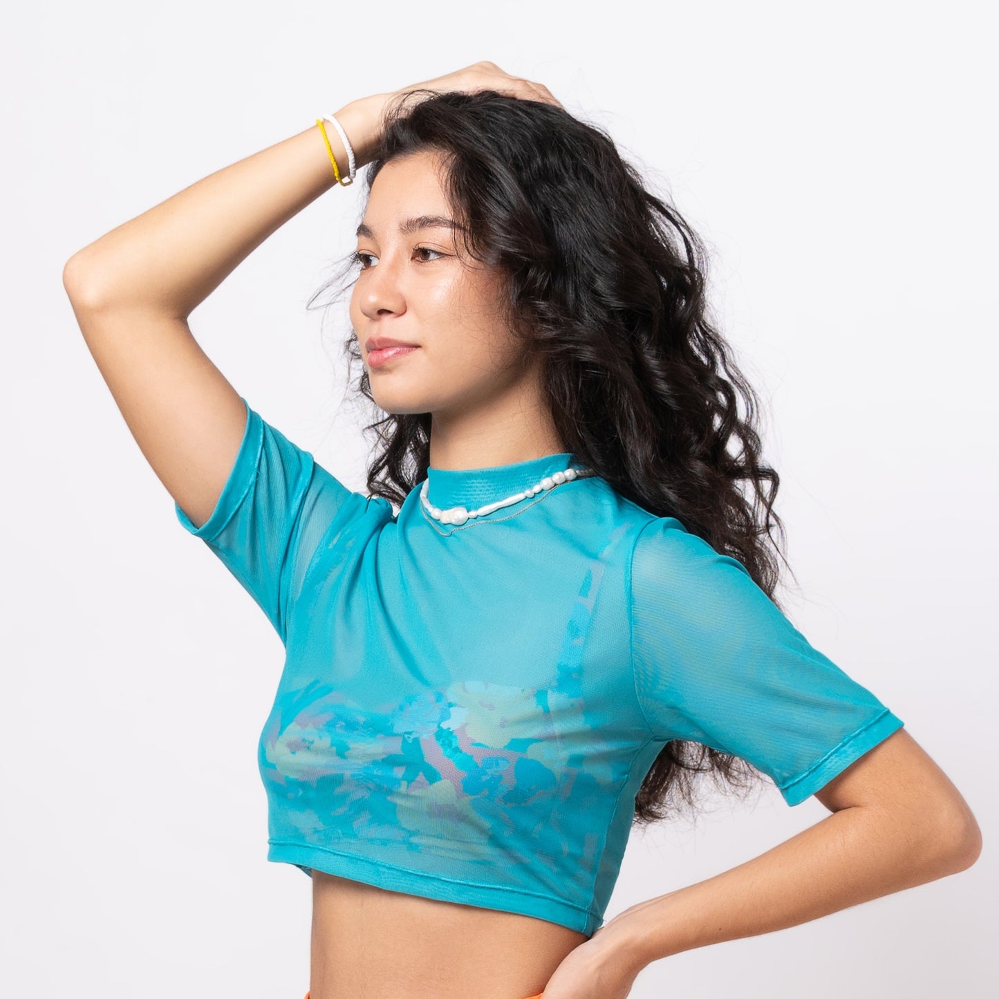 SOLID VIRIDIAN CROPPED MESH TEE