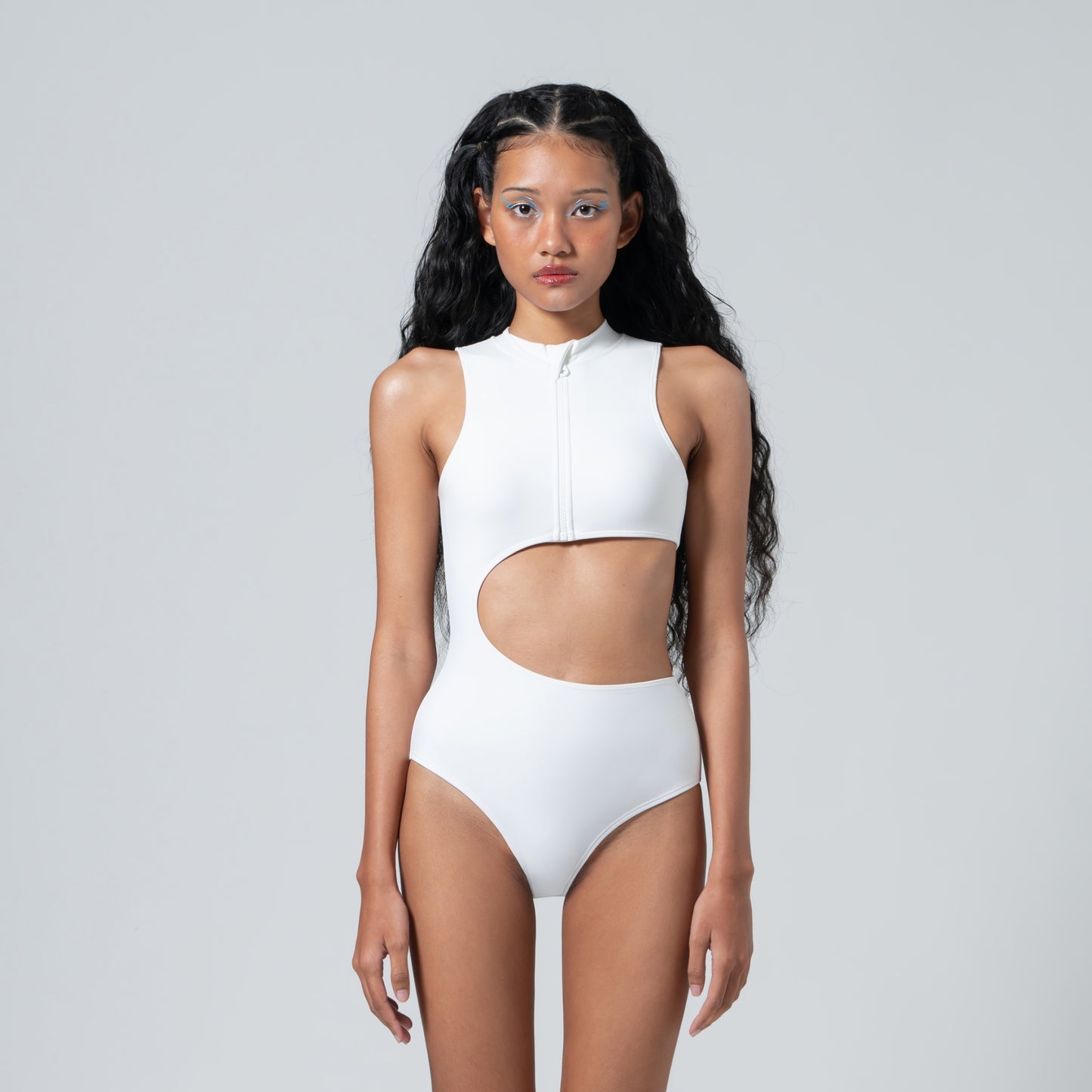 PURE WHITE CONCAVE WAIST ONE-PIECE