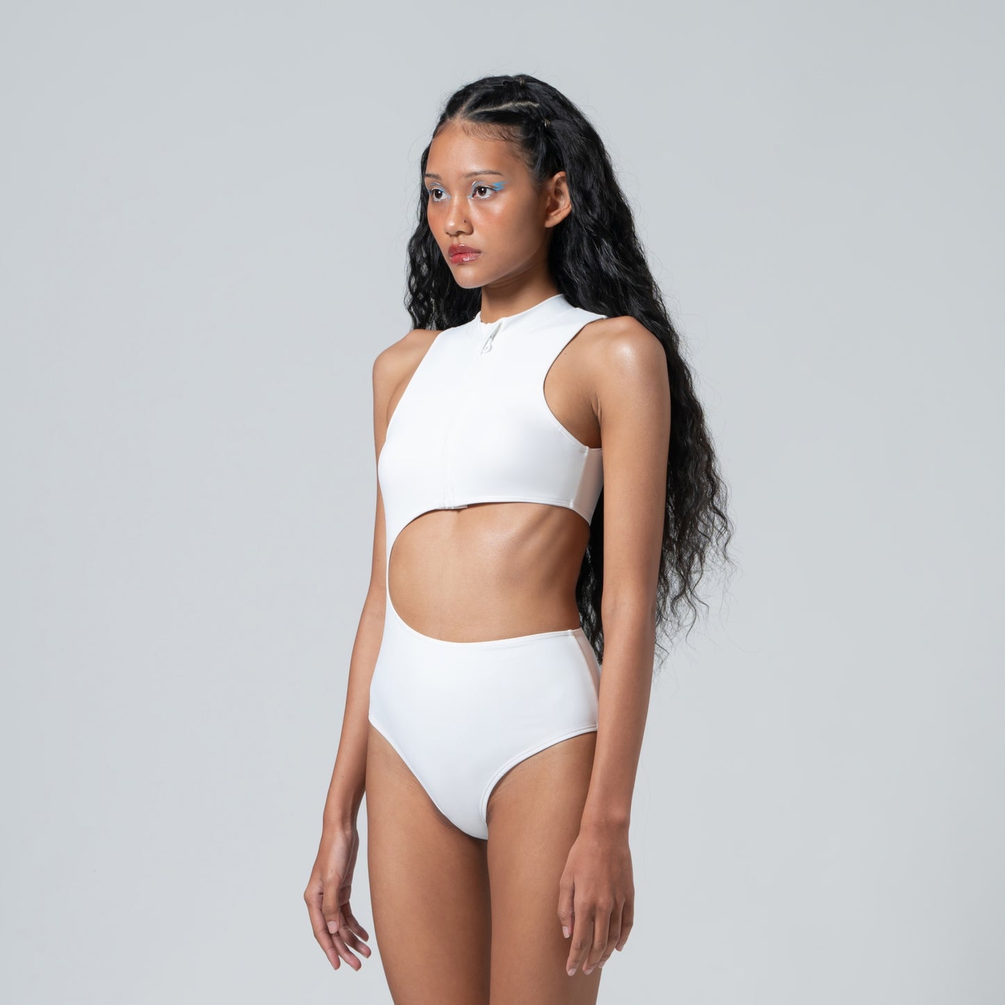 PURE WHITE CONCAVE WAIST ONE-PIECE