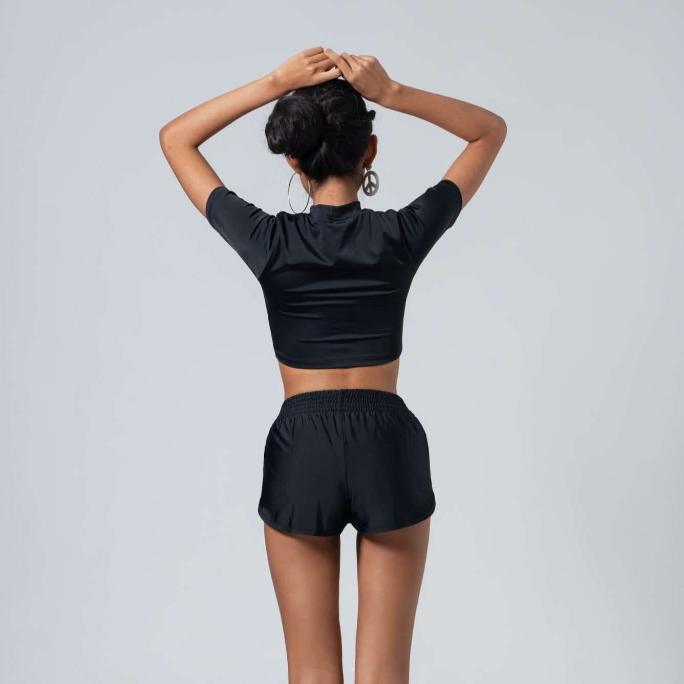 BLACK HIGH WAISTED SURF SHORTS